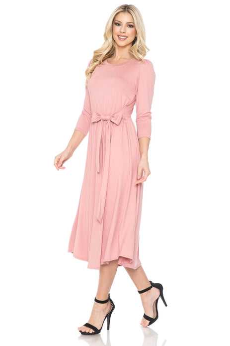 A Line Midi Dress with Shirred Shoulder