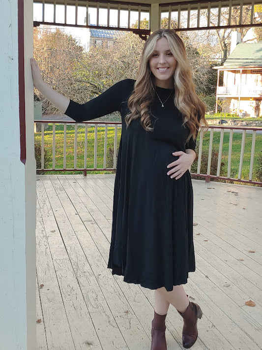 Maternity midi-length swing dress