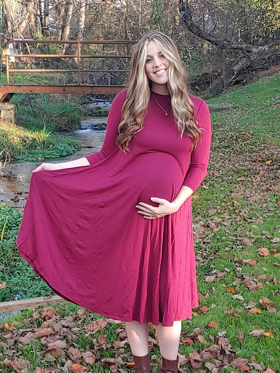 Maternity midi-length swing dress